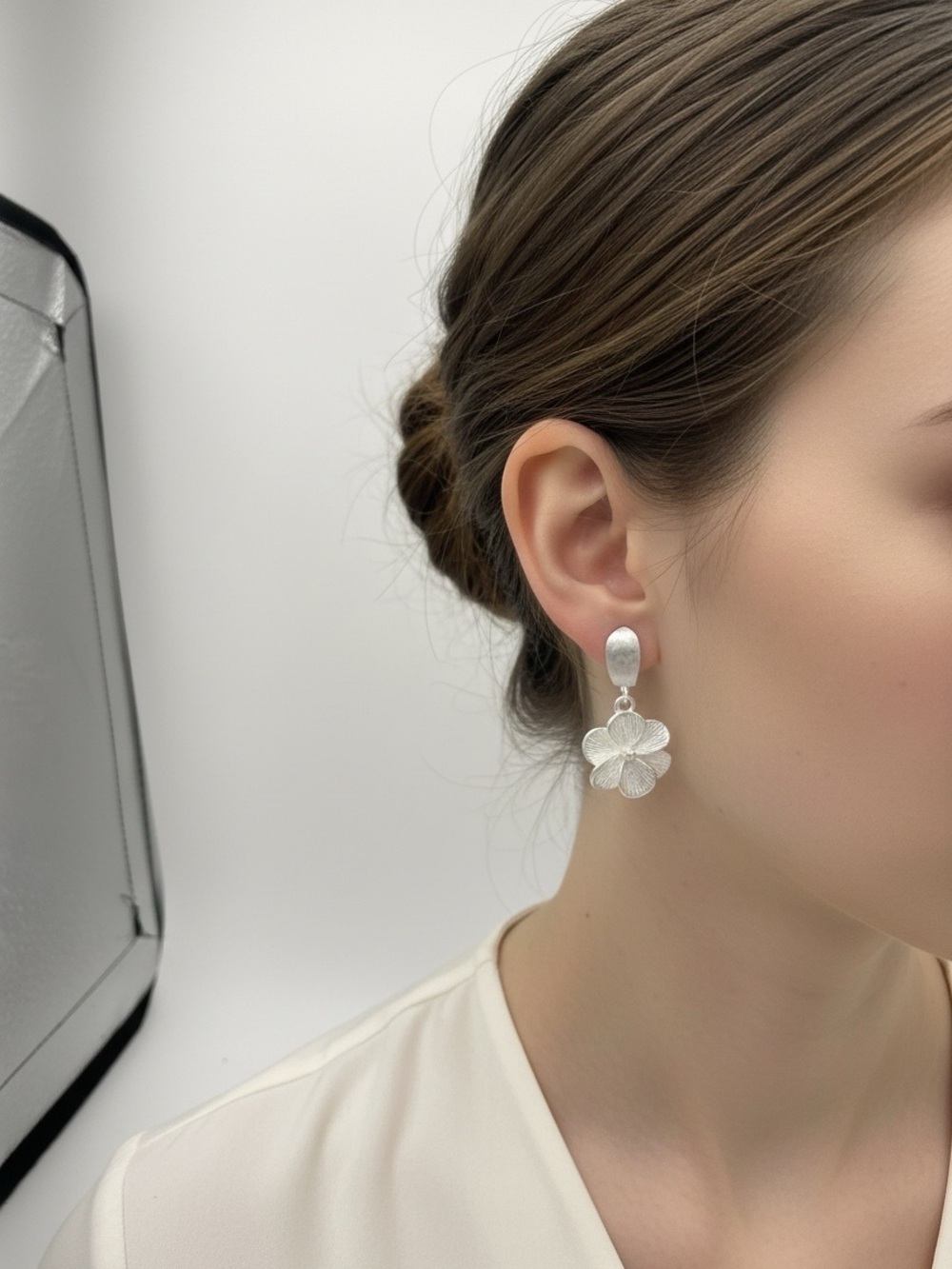 Sterling Silver Flower Drop Earrings – Elegant Floral Statement Earrings - Picture 5 of 5